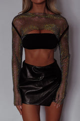 Last Call Fishnet Crop Top Black