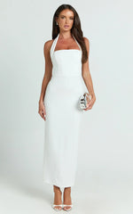 Salome Midi Dress - Halter Neck Column Dress In White