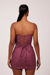 The Washed Panel Leather Skirt in Washed Purple