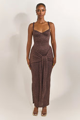 The Tie Front Maxi Dress in Brown