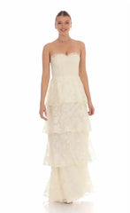 Floral Smocked Ruffle Maxi Dress In Cream
