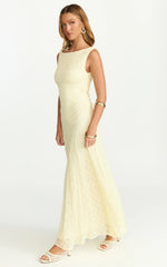 Madeleine Maxi Dress - Hight Neck A Line Dress In Lemon