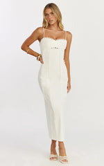 Nikki Midi Dress - Scallop Edge Front Split Column Dress In Off White