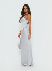 Devotedness Satin Corset Maxi Dress Silver