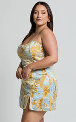 Brailey Mini Dress Strapless Dress in Blue Jacquard