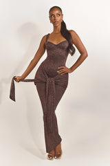 The Tie Front Maxi Dress in Brown