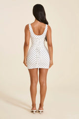 The Sandra Scoop Corset Mini Dress in Polka Dot