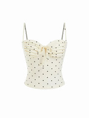 Cotton Polka Dot Ruched Knotted Cropped Cami Top