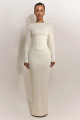 The Long Sleeve Sandra Maxi in Off White