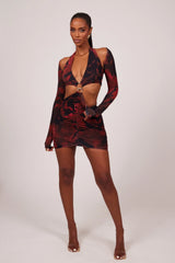 The Ring detail Plunge Shrug Mini in Red Print