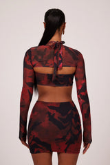 The Ring detail Plunge Shrug Mini in Red Print