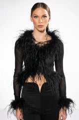 DARK ANGEL MESH FEATHER TRIM TOP