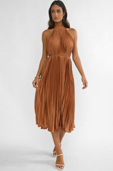 Sharaya Pleated Midi Dress Mocha