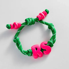Knotty Enamel Initial Custom Bracelet - Green/Pink Double Letter
