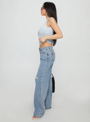 Kadison Low Rise Straight Leg Jeans Mid Wash Blue