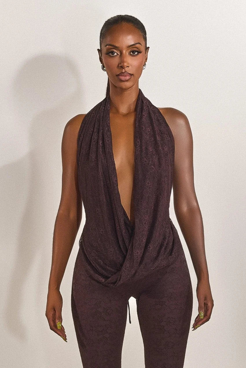 The Leia Top in Brown Lace