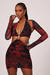 The Ring detail Plunge Shrug Mini in Red Print