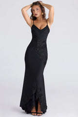 Black Hand Beaded Embellished Satin Maxi Dress - Limited Edition