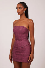 The Washed Panel Leather Skirt in Washed Purple