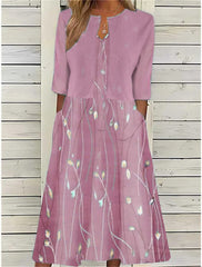 Elise | Floral Two-Piece Midi Dress - Elegant Bloom Print