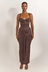 The Tie Front Maxi Dress in Brown