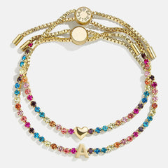 Kids' Initial & Heart Tennis Bracelet Set - Multi/Gold
