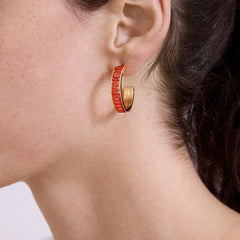 Game Day Baguette Hoop Earrings - Red