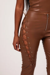 The Leather Lace Up Skinny Trousers in Brown