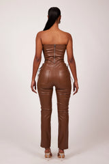 The Leather Lace Up Skinny Trousers in Brown