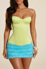 The Avena Beaded Mini Skirt in Blue