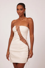 The Laced Leather Mini in Cream