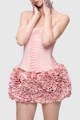 Cindia Floral Lace Up Corset Two Piece Set - Pink