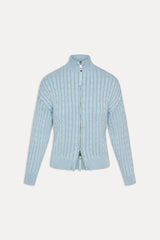 Bea Cable Knit Zip Up Sweater - Daydream