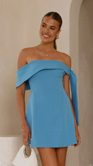 Halen Off Shoulder Mini Dress - Blue