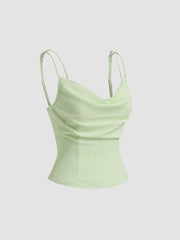 Chiffon Cowl Neck Lettuce Trim Cami Top