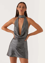 Nora Sequin Cowl Neck Mini Dress - Black