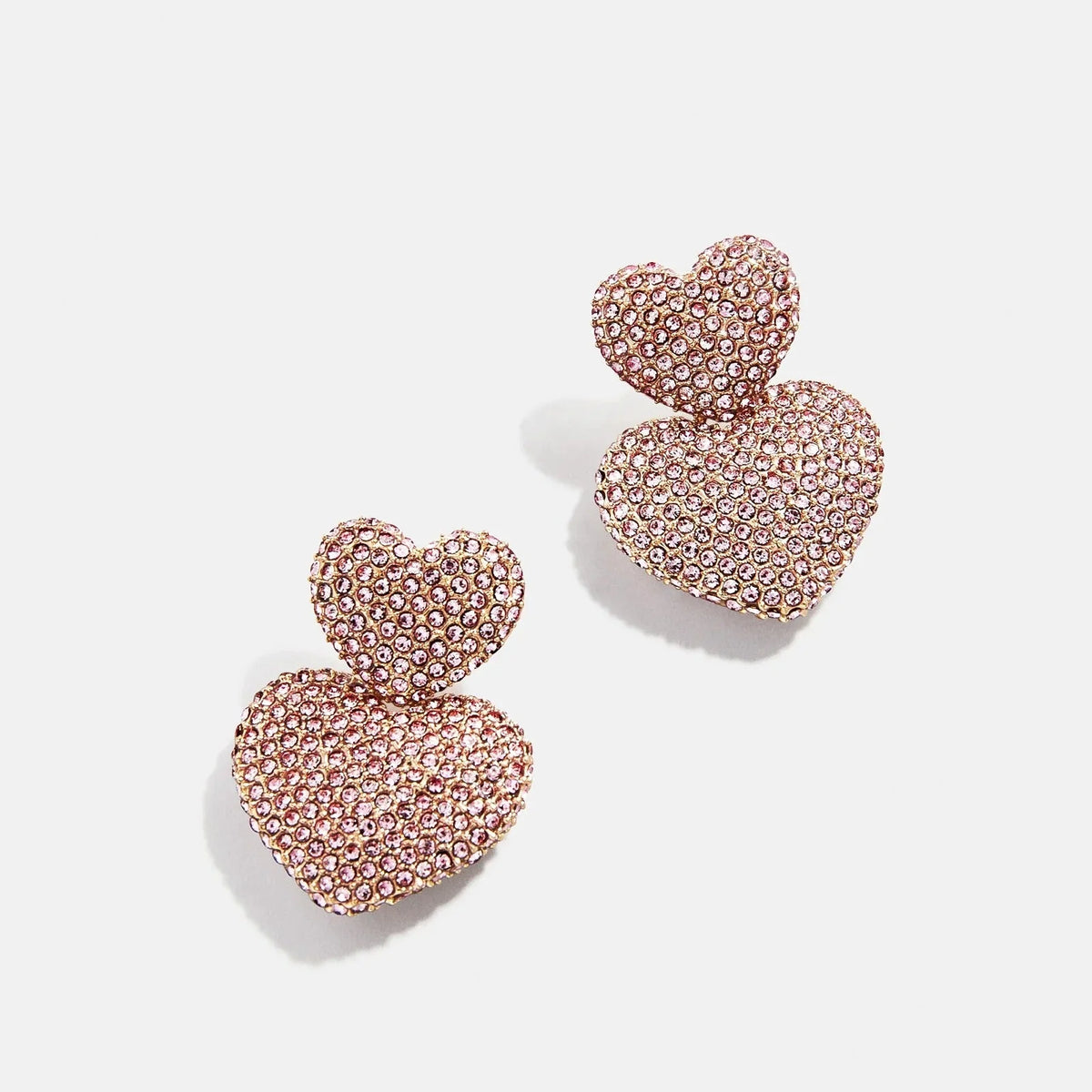 Harley Statement Earrings - Double Pink Pavé Heart Earrings