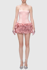 Cindia Floral Lace Up Corset Two Piece Set - Pink
