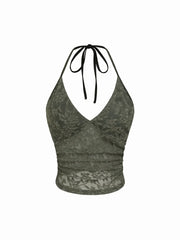 Lace Halter Neckline Floral Cami Top