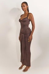 The Tie Front Maxi Dress in Brown