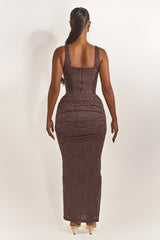 The Tie Front Maxi Dress in Brown