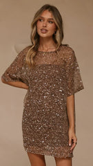 Zanthe Sequin Mini Dress - Mocha