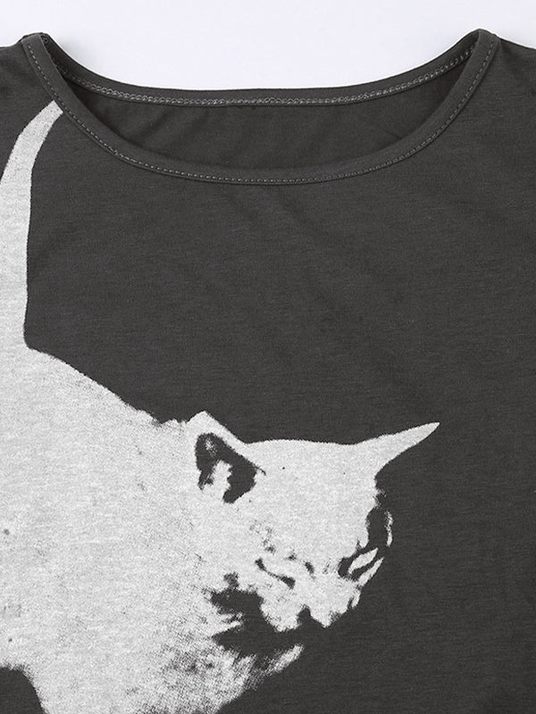 Cat Print Cropped Tank Top