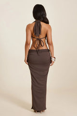 The Stella Halterneck Maxi Dress in Brown