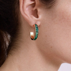 Game Day Baguette Hoop Earrings - Green